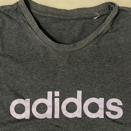 Adidas Women T-Shirt Charcoal Grey Lilac Logo Size L like new