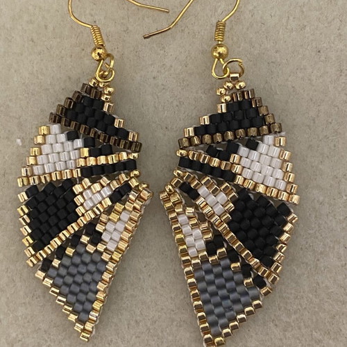 Handmade Beaded Leaf Earrings gold, black, grey, white, new