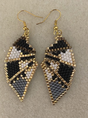 Handmade Beaded Leaf Earrings gold, black, grey, white, new