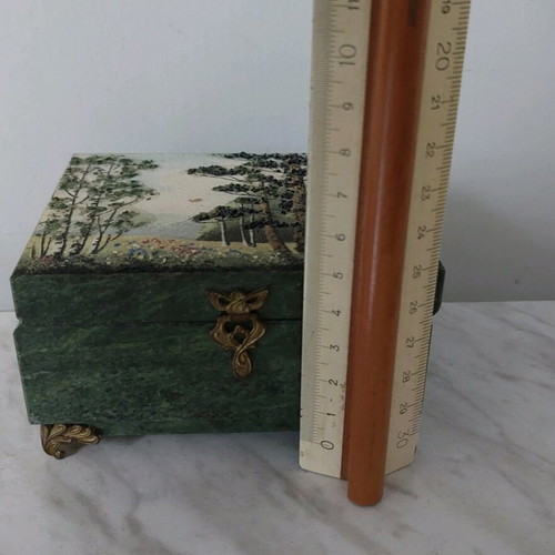 Serpentine Jewelry Box like new with decorative metal feet