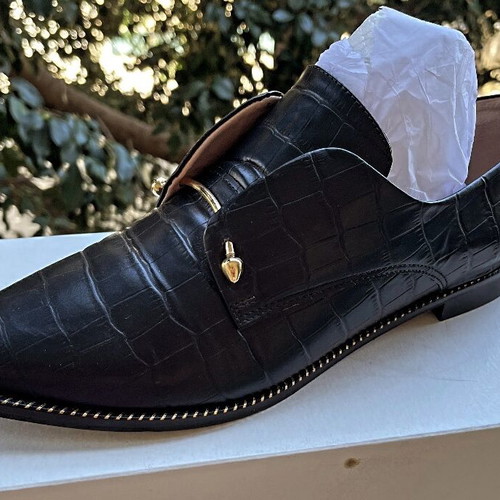 Women's black loafers size 38, new, croco texture with gold detail