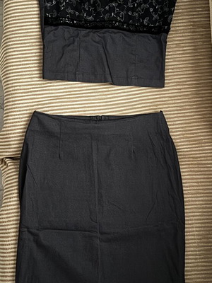 Lynne set with lace top and fitted midi skirt, grey and black