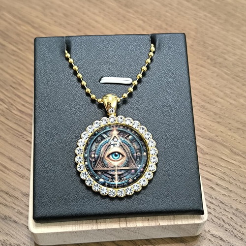 All Seeing Eye Necklace gold color with rhinestones, new
