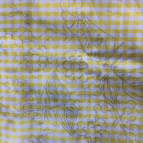 Vintage stamped embroidery tablecloth yellow check 163x168 cm like new