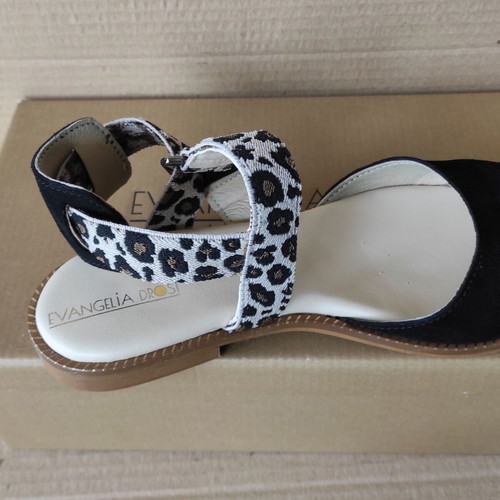 Evangelia Drosi ballerina sandals like new, black suede and leopard fabric