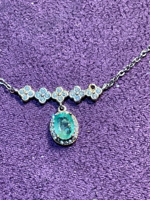 Silver necklace with natural emerald and certificate of authenticity