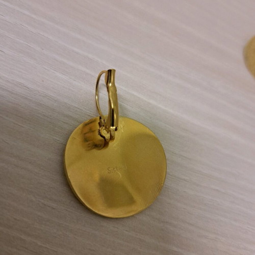 Steel earrings new, gold-colored Phaistos disc design