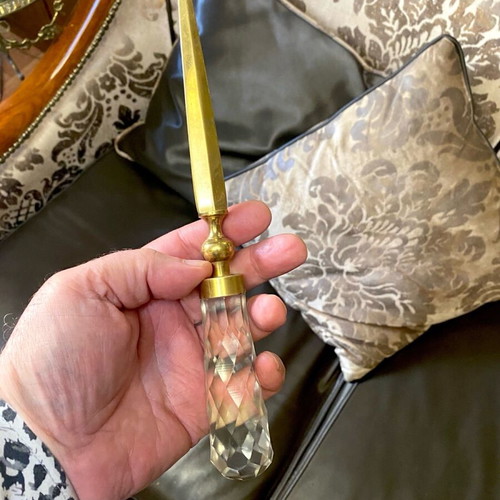 Collectible brass letter opener like new with crystal handle