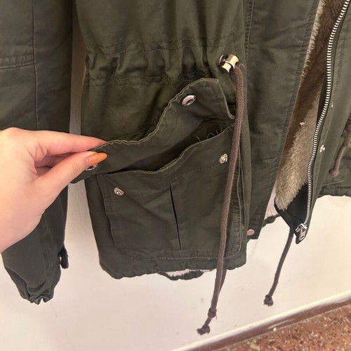 H&M winter parka jacket like new, green, with fur