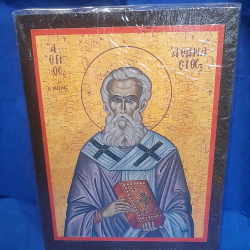 Saint Athanasios paper icon on wood new 22x30