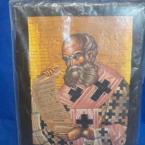 Saint Athanasios paper icon on wood new 23x29