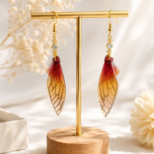Fairy Statement Earrings "Sunset Wings" Handmade with Crystal