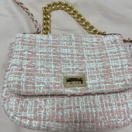Tweed crossbody bag, white and pink