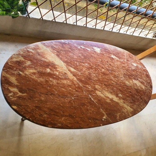 Vintage wooden table with marble top, 60-70s