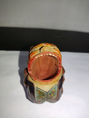 Toothpick holder used, wooden with human figure