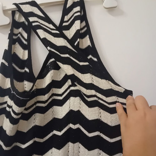 Knit ankle-length dress, black and beige, size M