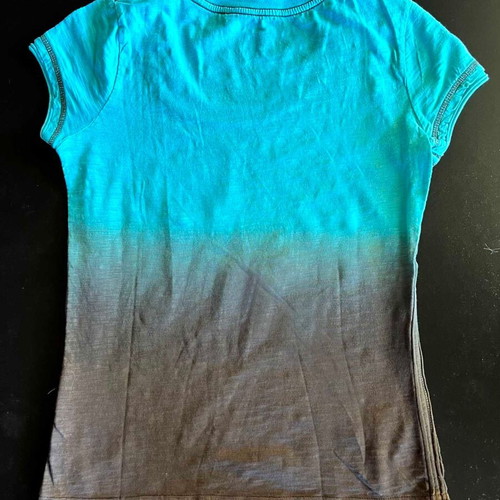 Esprit T-shirt used, turquoise and brown ombre with embroidery and strass, size S