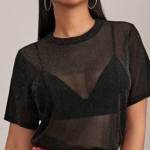 Shein black see-through women's blouse with shimmer, XL
