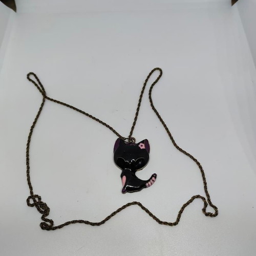 Black Cat Necklace with Enamel Details like new