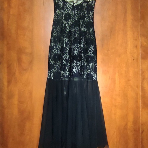 Maxi evening dress lace with tulle used, black, size XS-S