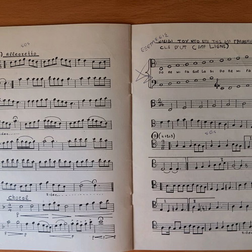 Solfege book used by Vasilis Dellios with melodic exercises