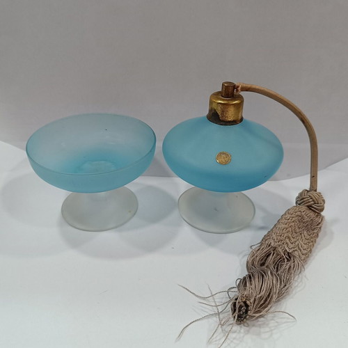 Italian set of 2 pieces used, frosted glass vaporisateur and bowl