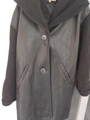 Coat black used wool felt and leather lined XL