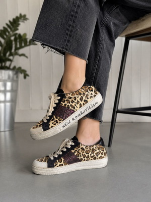 Moa Master of Arts sneakers used, leopard print with purple and gold glitter