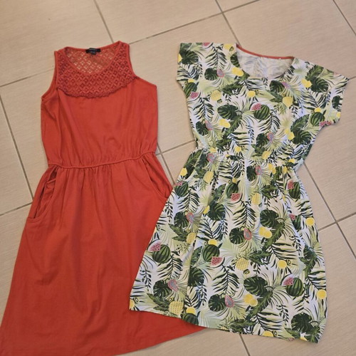 Skater dresses set of 2 like new, red and tropical print