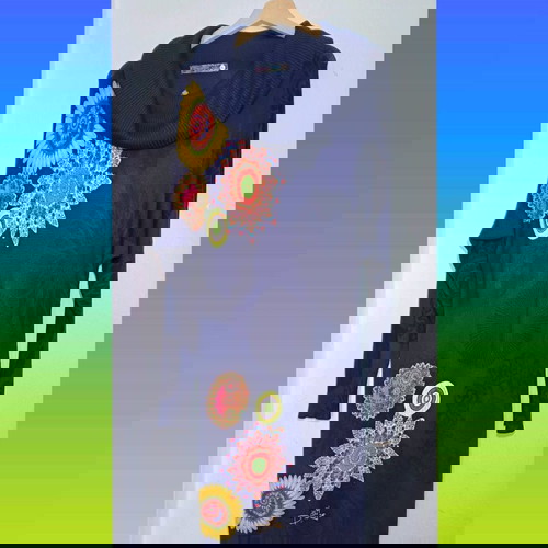 Desigual knitted dress XL like new, blue with colorful mandala patterns