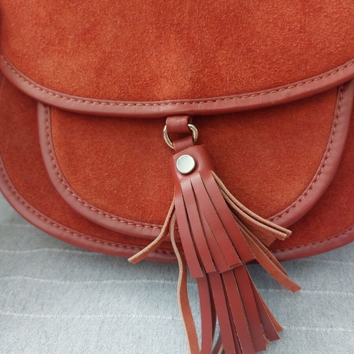 Asos leather shoulder bag, red-brown with tassel