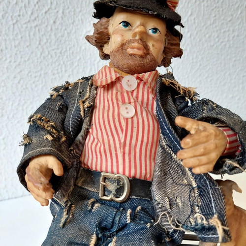Vintage collectible figure Homeless on bench with dog used