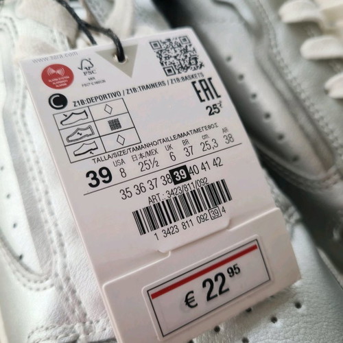 Zara sneakers new, silver with white sole, size 39