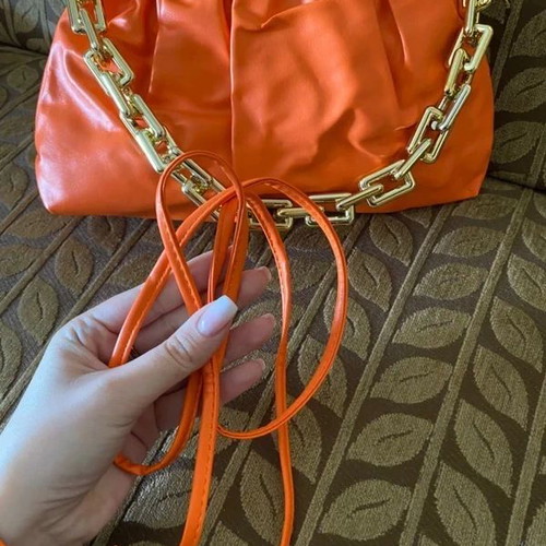 Orange Leather Shoulder Bag with Chain and Extra Strap new