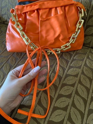 Orange Leather Shoulder Bag with Chain and Extra Strap new