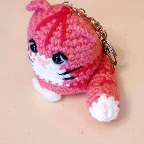 Pink Amigurumi Cat Bag Charm Keychain Handmade New