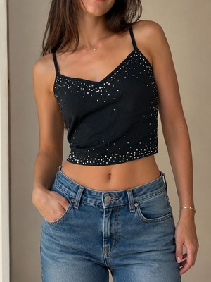 Moschino Jeans black crop top with rhinestones like new, size M