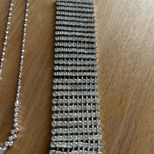 Jewelry set with rhinestones used, necklace, earrings & bracelet