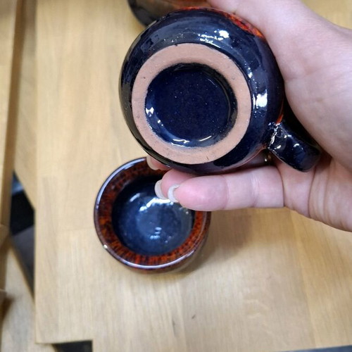 Ceramic vintage tea and coffee set with lava glaze