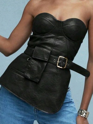Missguided strapless leather blouse new, black, XS