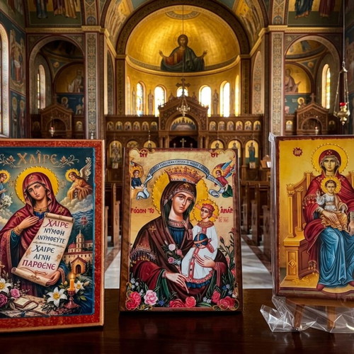 Handmade wooden religious icons pack of 3, 18x12 cm