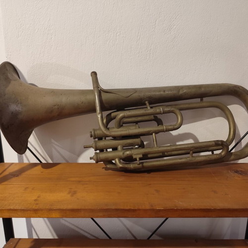 Tenor horn used, decorative French brass instrument
