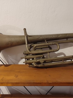 Tenor horn used, decorative French brass instrument