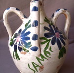Vintage ceramic four-handled painted jug from Samos used