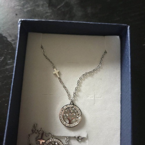 Tree of Life Necklace and Bracelet Set Stainless Steel Silver
