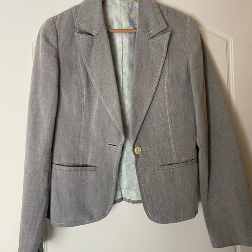 Linen jacket light gray with white stitching, like new