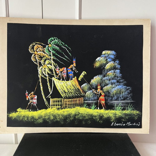 Authentic Vintage African Folk Art Painting 1960-1975