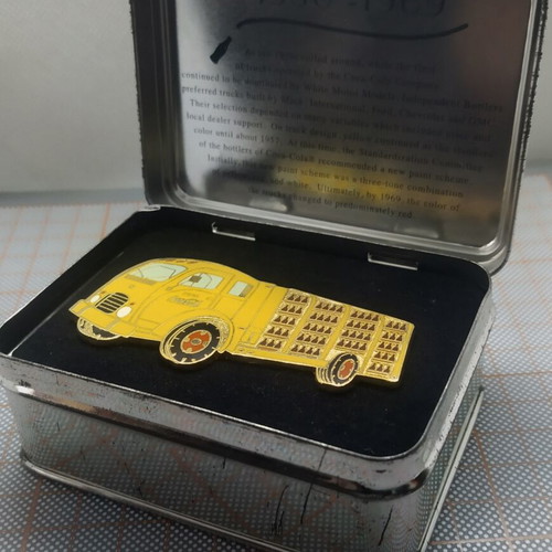 Coca-Cola Route Truck Pin like new in collectible tin box