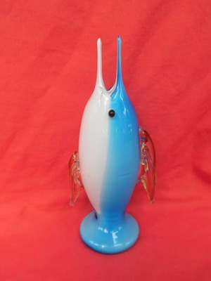 Βάζο Μουράνο μεταχειρισμένο σε σχήμα ψαριού τυρκουάζ και λευκό