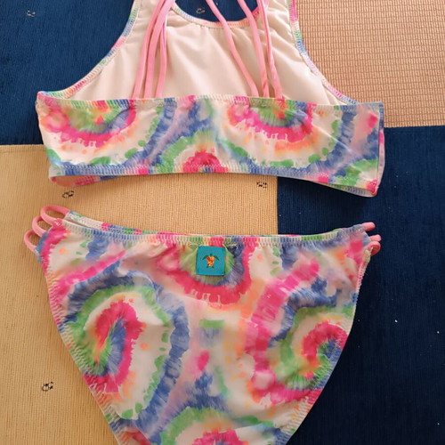 Tortue girls' bikini swimsuit used, colorful tie-dye, size 8 years